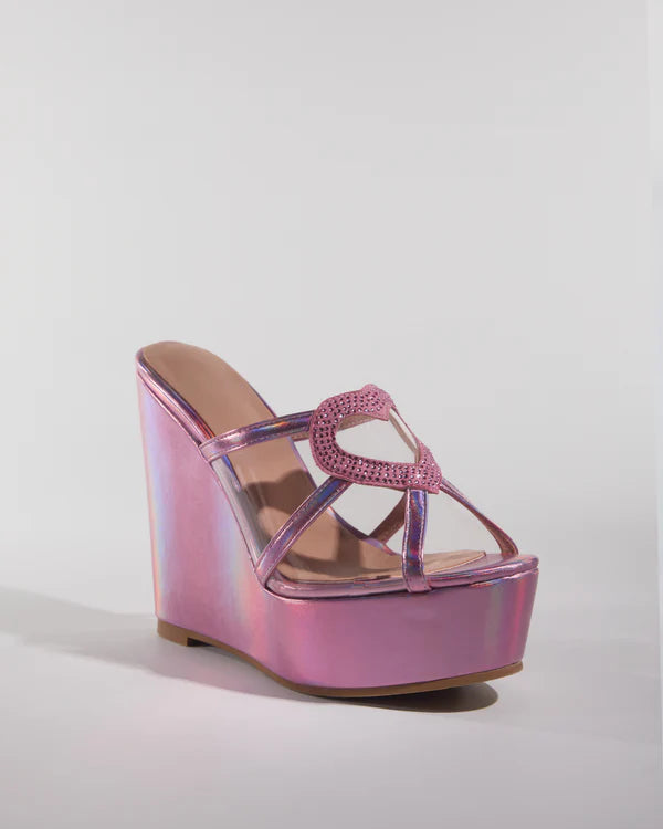 Brittany Rhinestone Heart Wedge Mules