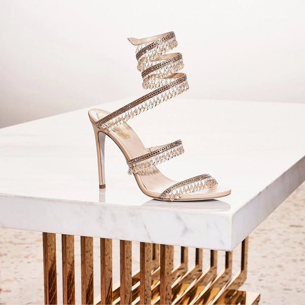 Celestara Crystal Chandelier Ivory Sandal Women's High Heels In Silver