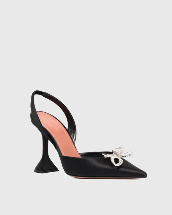 Danielle Annika Bow Satin Slingback Pumps In Black