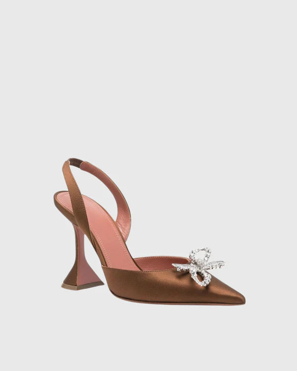 Danielle Annika Bow Satin Slingback Pumps In Brown