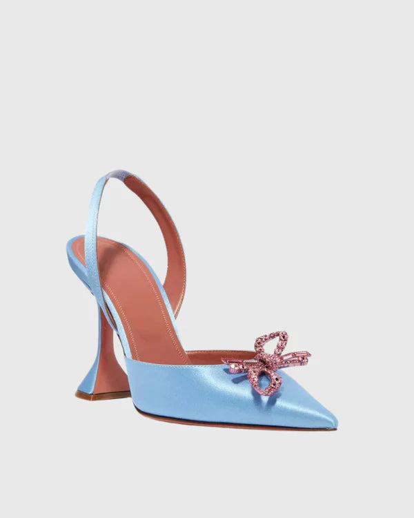 Danielle Annika Bow Satin Slingback Pumps In Sky