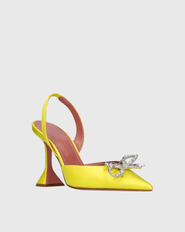 Danielle Annika Bow Satin Slingback Pumps In Yellow