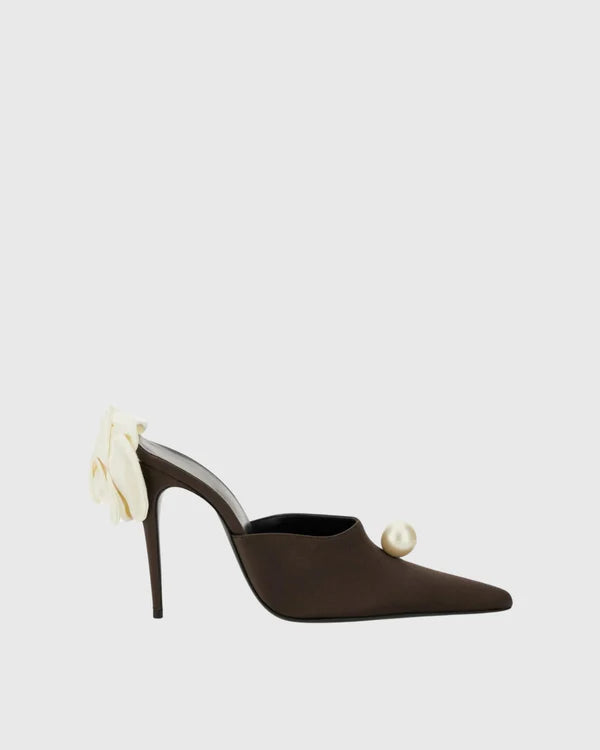 Florry Flower Embellished Pearl Satin Rowen In Brown