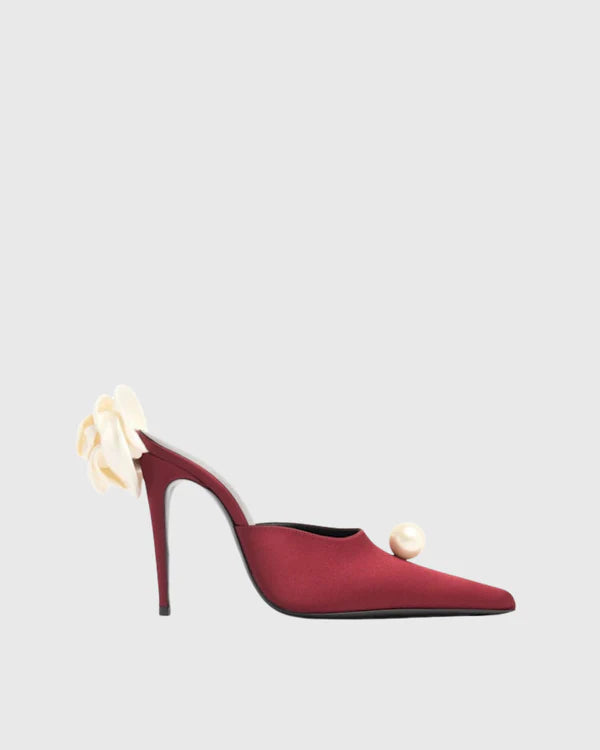Florry Flower Embellished Pearl Satin Rowen In Wine