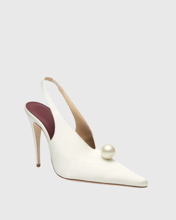 Florry Rowen Satin Slingback Pumps In White