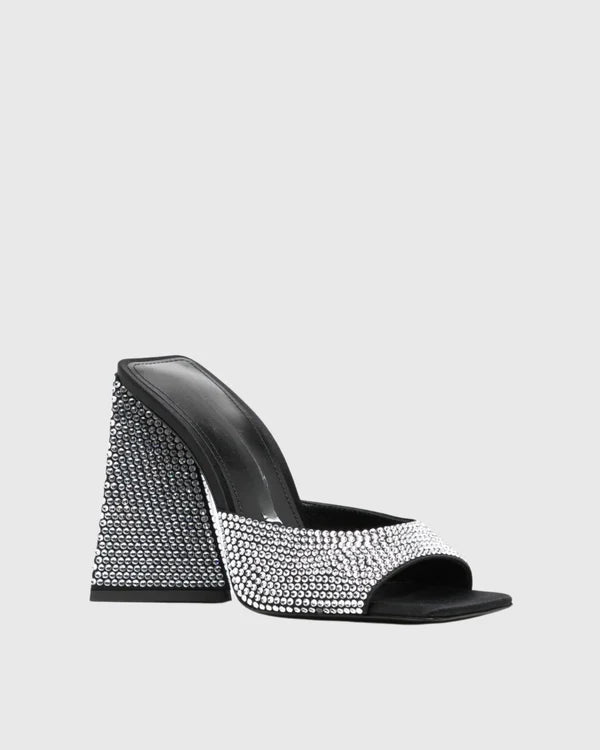 Madoline Rhinestone Embellished Slippers In Black